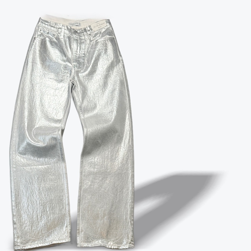 Abercrombie & Fitch The 90s Jeans Metallic Silver Relaxed High Rise 25 0R